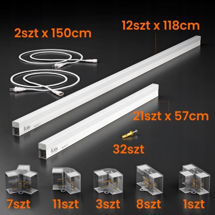 LED Deckenleuchte HEXAGON LED/384W/85-265V 6500K 484x243 cm CRI 90 IP54 weiß