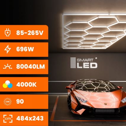 LED-Deckenleuchte HEXAGON LED/696W/85-265V 4000K 484x243 cm CRI 90 IP54 weiß