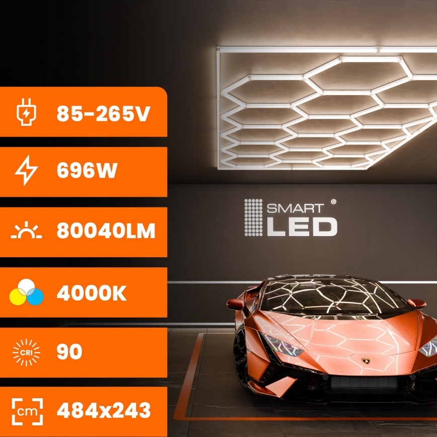 LED-Deckenleuchte HEXAGON LED/696W/85-265V 4000K 484x243 cm CRI 90 IP54 weiß