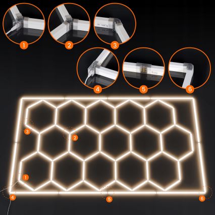 LED-Deckenleuchte HEXAGON LED/696W/85-265V 4000K 484x243 cm CRI 90 IP54 weiß