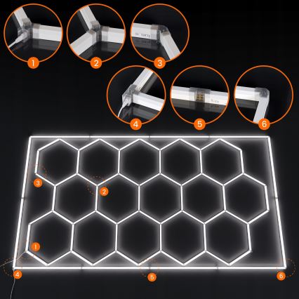 LED-Deckenleuchte HEXAGON LED/696W/85-265V 6500K 484x243 cm CRI 90 IP54 weiß