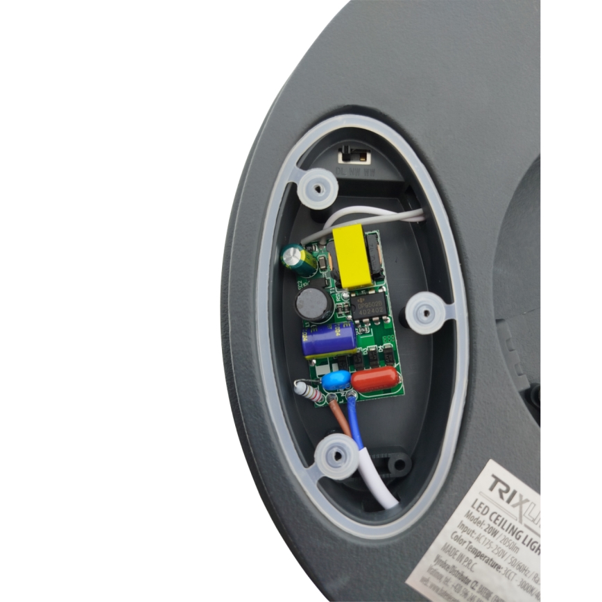 LED-Badezimmer-Deckenleuchte mit Bewegungsmelder – 20 W, 230 V, einstellbare Farbtemperatur (3000/4000/6500 K), Ø 23 cm, IP54, Anthrazit