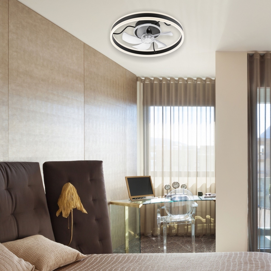 LED Dimmbares Deckenleuchte mit Ventilator APOLLO LED/38W/230V Schwarz + Fernbedienung