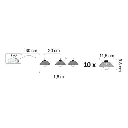 LED-Dekorationskette ASTRA 10xLED/2xAA 2,1 m schwarz