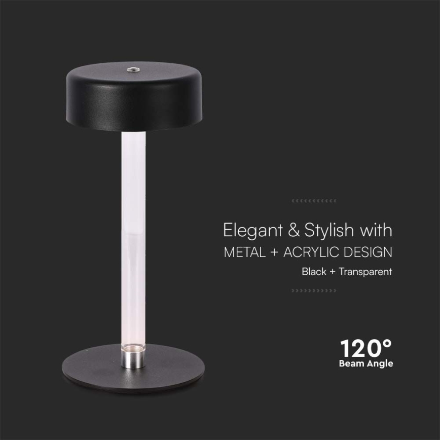 LED dimmbare, wiederaufladbare Touch-Tischlampe LED/3W/5V 3000-6000K 2400 mAh schwarz