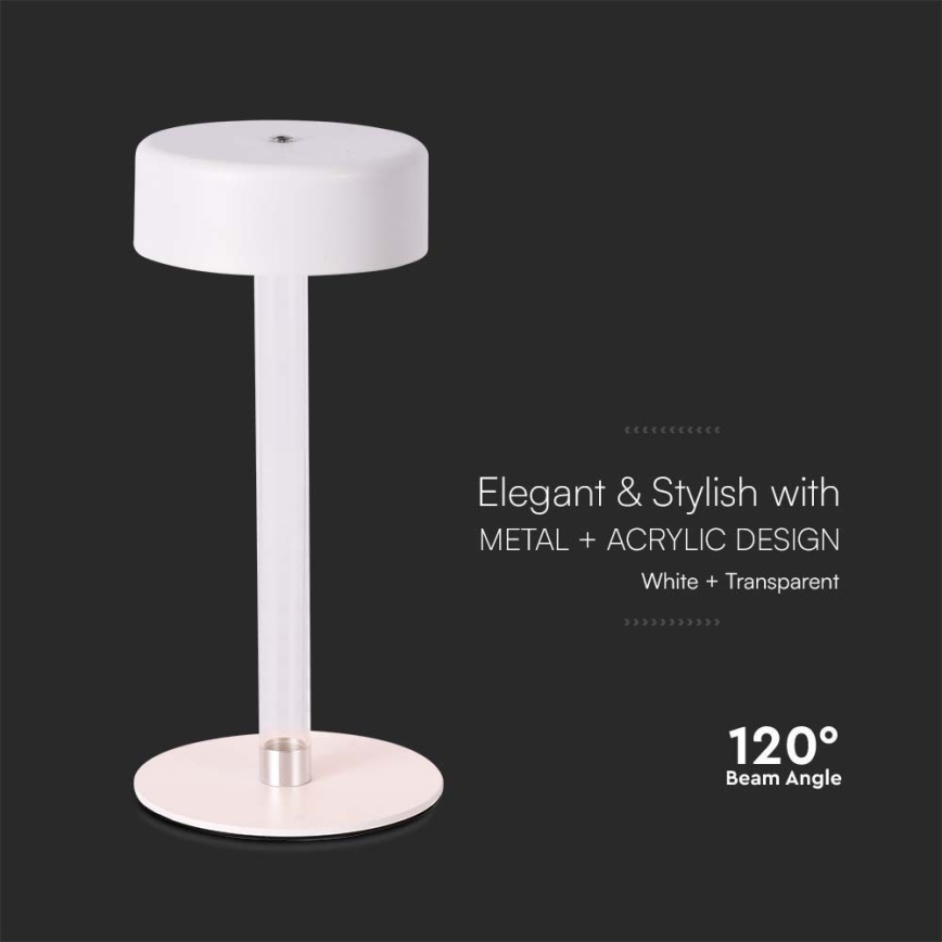 LED dimmbare, wiederaufladbare Touch-Tischlampe LED/3W/5V 3000-6000K 2400 mAh weiß