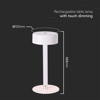 LED dimmbare, wiederaufladbare Touch-Tischlampe LED/3W/5V 3000-6000K 2400 mAh weiß