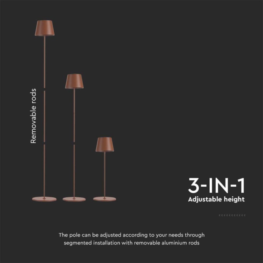 LED dimmbare wiederaufladbare Stehlampe 3in1 LED/4W/5V 4400 mAh 3000K IP54 Braun