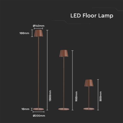 LED dimmbare wiederaufladbare Stehlampe 3in1 LED/4W/5V 4400 mAh 3000K IP54 Braun