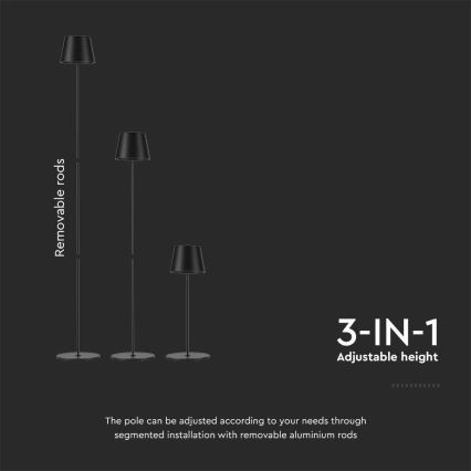 LED dimmbare wiederaufladbare Stehlampe 3in1 LED/4W/5V 4400 mAh 3000K IP54 schwarz