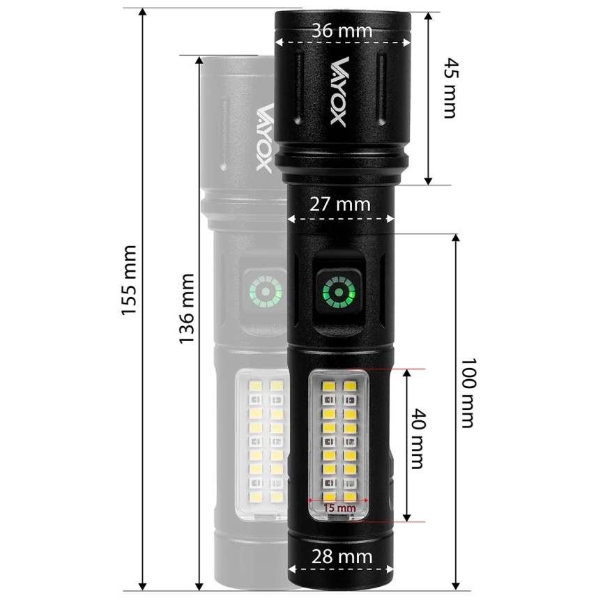 LED dimmbare wiederaufladbare Taschenlampe mit rotem Licht LED/5W/5V IPX4 260 lm 2000 mAh