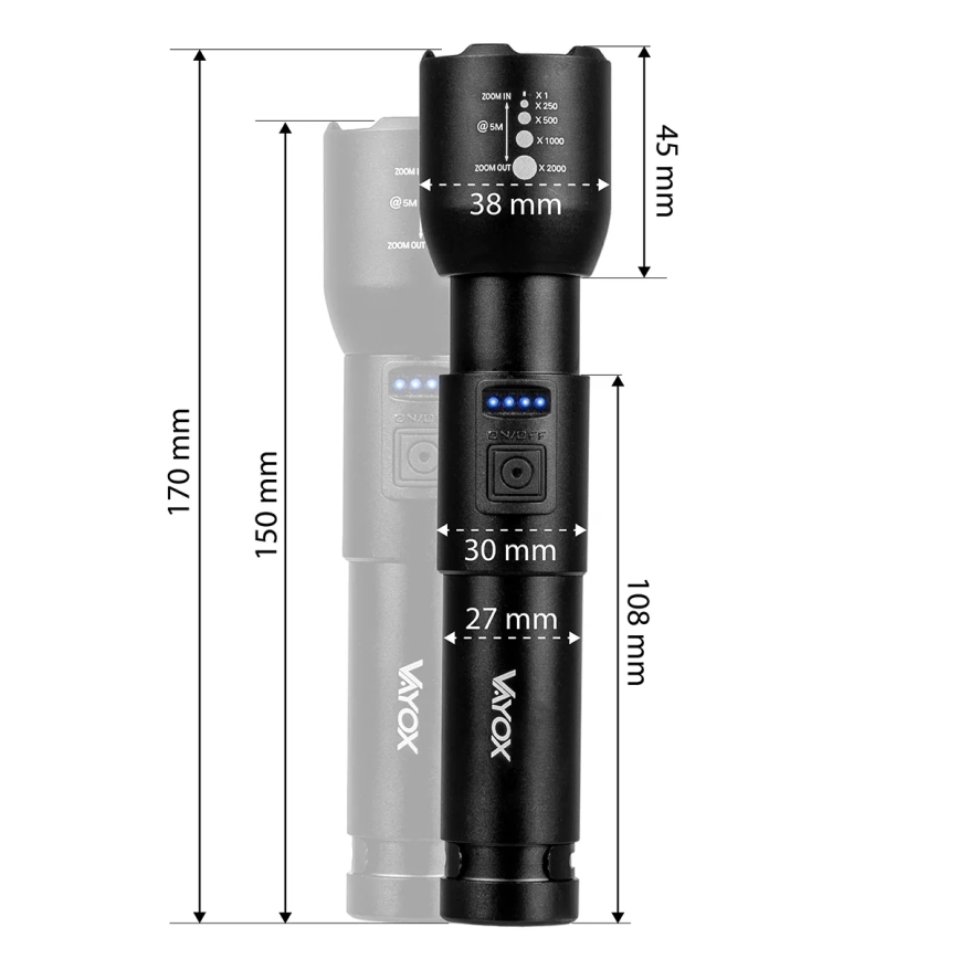 LED Dimmbarer wiederaufladbarer Taschenlampenstrahler LED/20W/5V IPX4 800 lm 2000 mAh