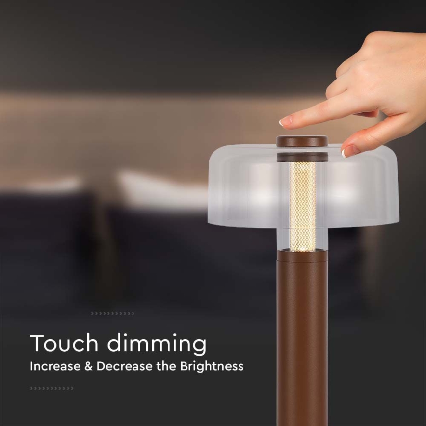 LED dimmbare wiederaufladbare Touch-Tischlampe LED/1W/5V 3000K 1800 mAh braun