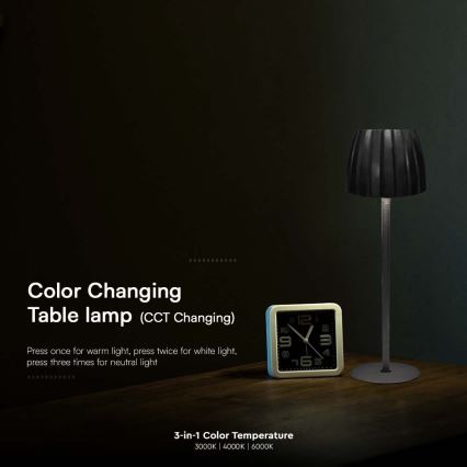 LED dimmbare, wiederaufladbare Touch-Tischlampe LED/2,7W/5V 3000/4000/6000K 1800 mAh schwarz