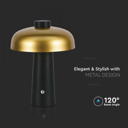 LED dimmbare wiederaufladbare Touch-Tischlampe LED/3W/5V 3000-6000K 1800 mAh schwarz/gold