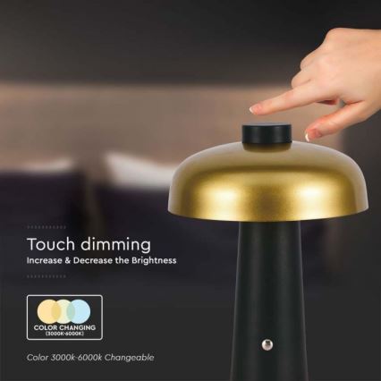 LED dimmbare wiederaufladbare Touch-Tischlampe LED/3W/5V 3000-6000K 1800 mAh schwarz/gold