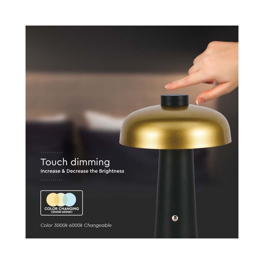 LED dimmbare wiederaufladbare Touch-Tischlampe LED/3W/5V 3000-6000K 1800 mAh schwarz/gold