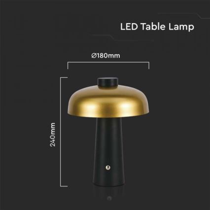 LED dimmbare wiederaufladbare Touch-Tischlampe LED/3W/5V 3000-6000K 1800 mAh schwarz/gold