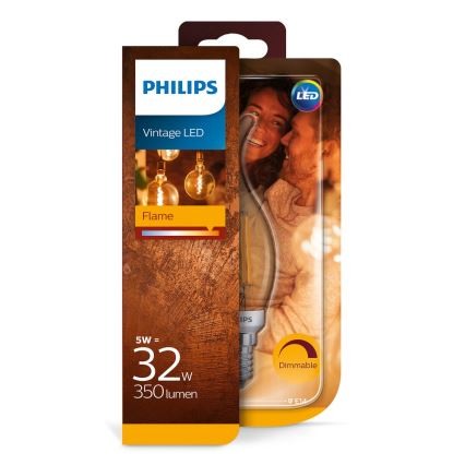LED dimmbare Glühlampe VINTAGE Philips BA35 E14/5W/230V 2200K