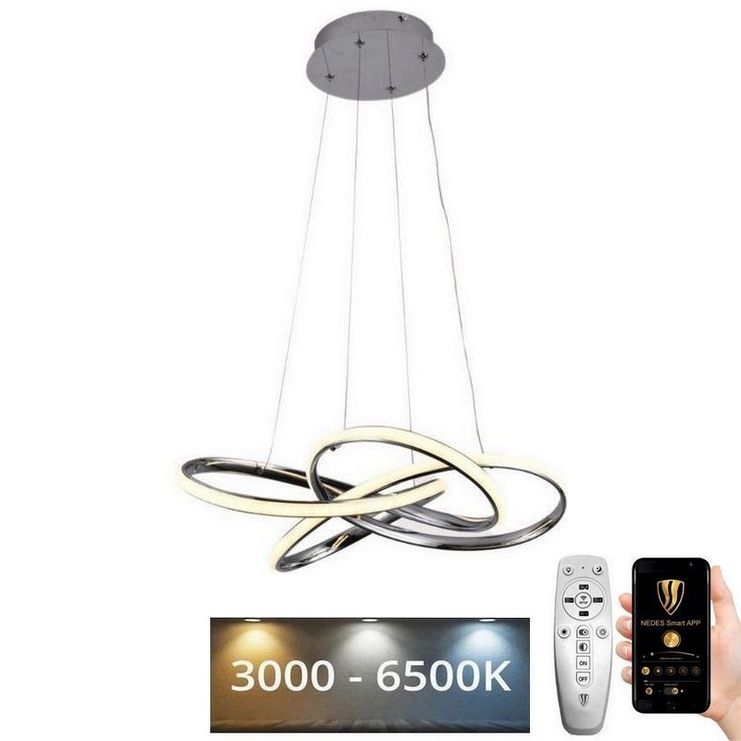 LED dimmbare Hängeleuchte an Seil LED/65W/230V 3000-6500K Ø 48 cm grau + Fernbedienung