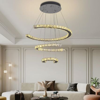 LED dimmbarer Kristall-Kronleuchter an Kabel LED/100W/230V 3000-6500K Silber + Fernbedienung