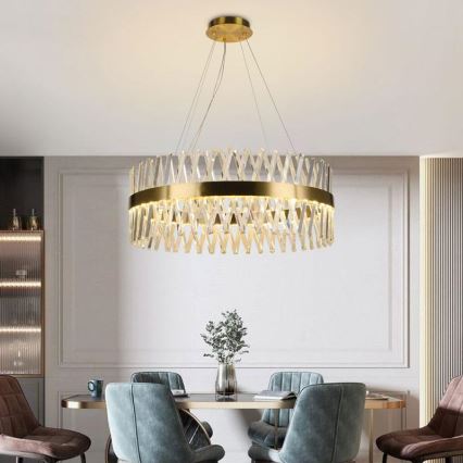 LED dimmbarer Kristall-Kronleuchter an Kabel LED/110W/230V 3000-6500K gold + Fernbedienung