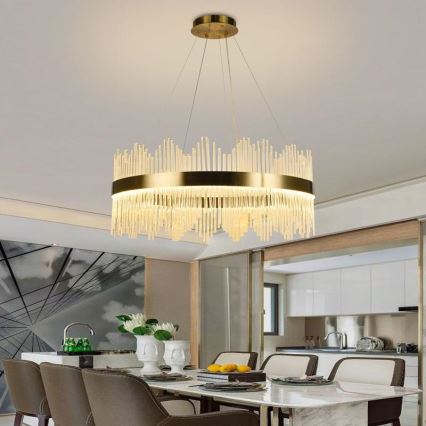 LED dimmbarer Kristall-Kronleuchter an Kabel LED/110W/230V 3000-6500K gold + Fernbedienung