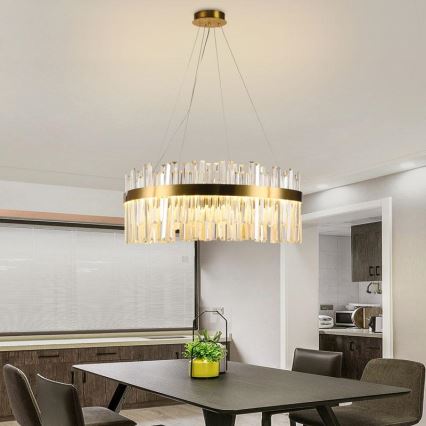 LED dimmbarer Kristall-Kronleuchter an Kabel LED/110W/230V 3000-6500K gold + Fernbedienung