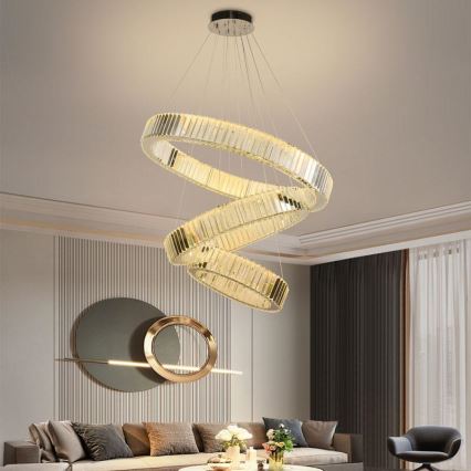 LED dimmbarer Kristall-Kronleuchter an Kabel LED/115W/230V 3000-6500K glänzender Chrom + Fernbedienung