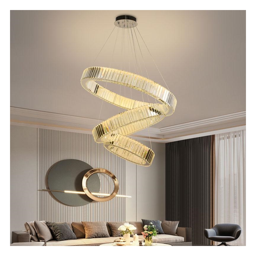 LED dimmbarer Kristall-Kronleuchter an Kabel LED/115W/230V 3000-6500K glänzender Chrom + Fernbedienung