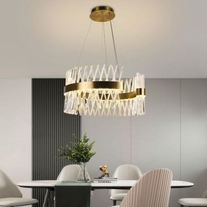 LED dimmbarer Kristall-Kronleuchter an Kabel LED/130W/230V 3000-6500K goldfarben + Fernbedienung