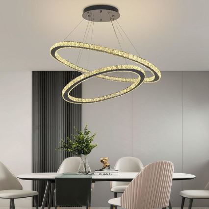 LED dimmbarer Kristall-Kronleuchter an Kabel LED/160W/230V 3000-6500K Silber + Fernbedienung