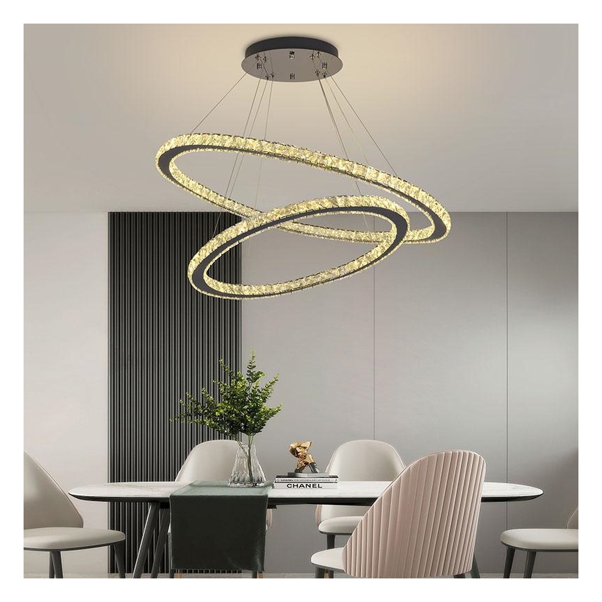 LED dimmbarer Kristall-Kronleuchter an Kabel LED/160W/230V 3000-6500K Silber + Fernbedienung