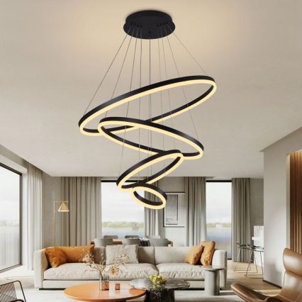LED dimmbare Hängeleuchte an Seil LED/165W/230V 3000-6500K Ø 80 cm + Fernbedienung