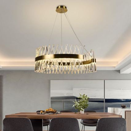 LED dimmbarer Kristall-Kronleuchter an Kabel LED/175W/230V 3000-6500K gold + Fernbedienung