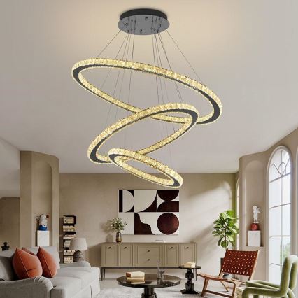 LED dimmbarer Kristall-Kronleuchter an Kabel LED/210W/230V 3000-6500K Silber + Fernbedienung