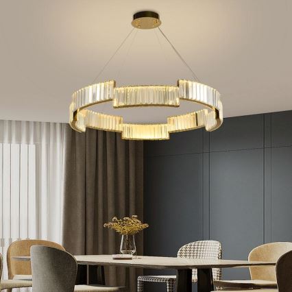LED dimmbarer Kristall-Pendelleuchter an Seil LED/60W/230V 3000-6500K goldfarben + Fernbedienung