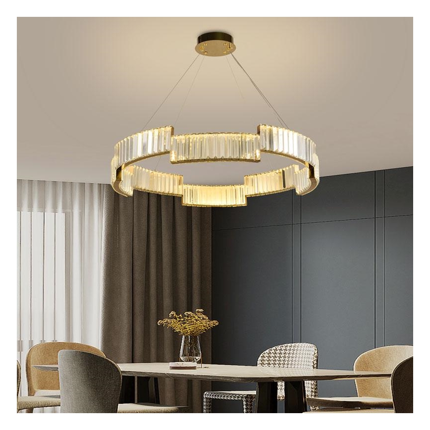 LED dimmbarer Kristall-Pendelleuchter an Seil LED/60W/230V 3000-6500K goldfarben + Fernbedienung