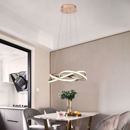 LED dimmbare Hängeleuchte an Seil LED/65W/230V 3000-6500K Ø 48 cm goldfarben + Fernbedienung