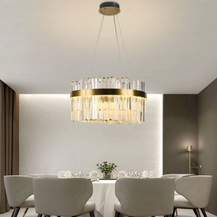 LED dimmbarer Kristall-Kronleuchter an Kabel LED/70W/230V 3000-6500K goldfarben + Fernbedienung
