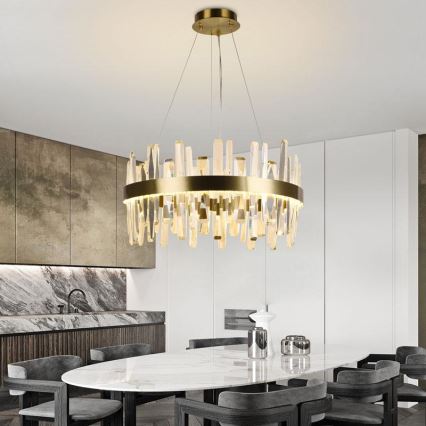 LED dimmbarer Kristall-Pendelleuchter an Kabel LED/80W/230V 3000-6500K gold + Fernbedienung