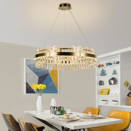LED dimmbarer Kristall-Pendelleuchter an Kabel LED/80W/230V 3000-6500K gold + Fernbedienung
