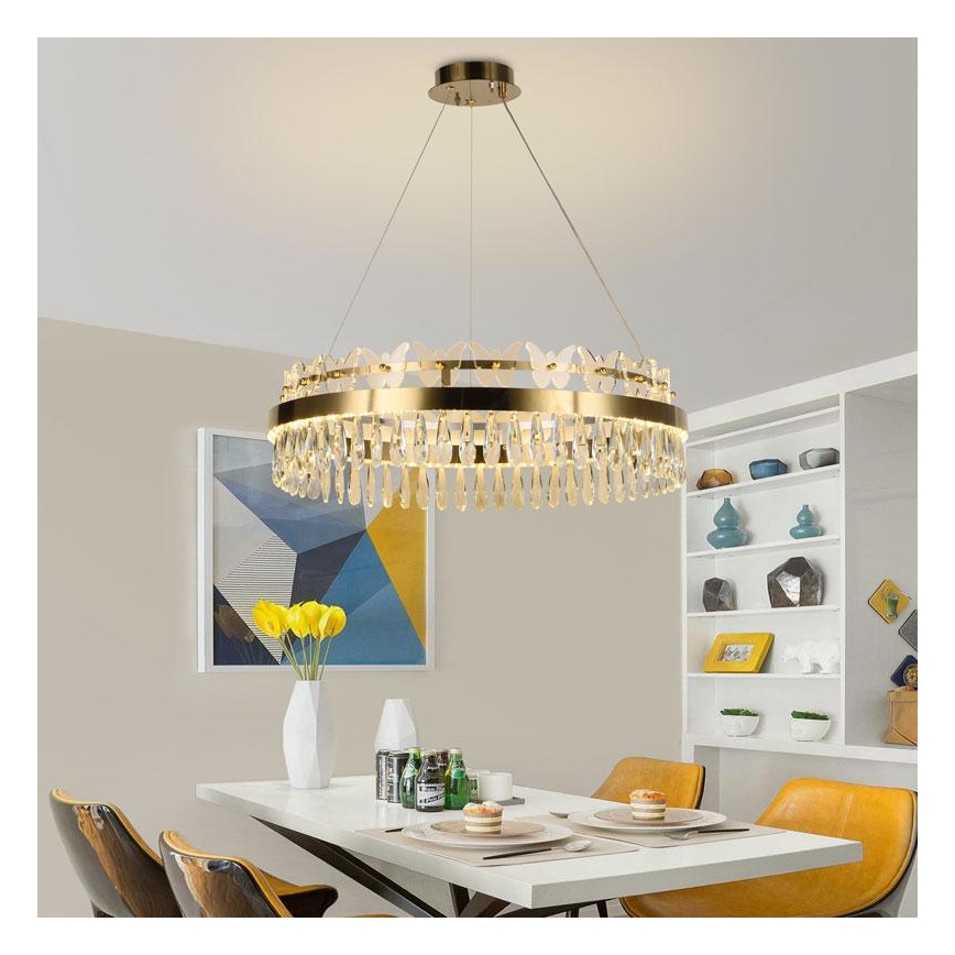 LED dimmbarer Kristall-Pendelleuchter an Kabel LED/80W/230V 3000-6500K gold + Fernbedienung