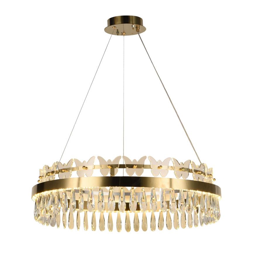 LED dimmbarer Kristall-Pendelleuchter an Kabel LED/80W/230V 3000-6500K gold + Fernbedienung