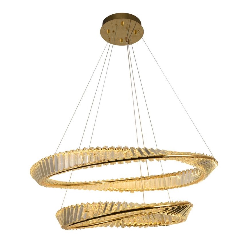 LED dimmbarer Kristall-Pendelleuchter an Seil LED/90W/230V 3000-6500K Gold/Chrom + Fernbedienung