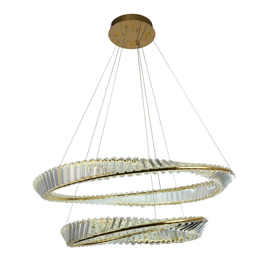 LED dimmbarer Kristall-Pendelleuchter an Seil LED/90W/230V 3000-6500K Gold/Chrom + Fernbedienung