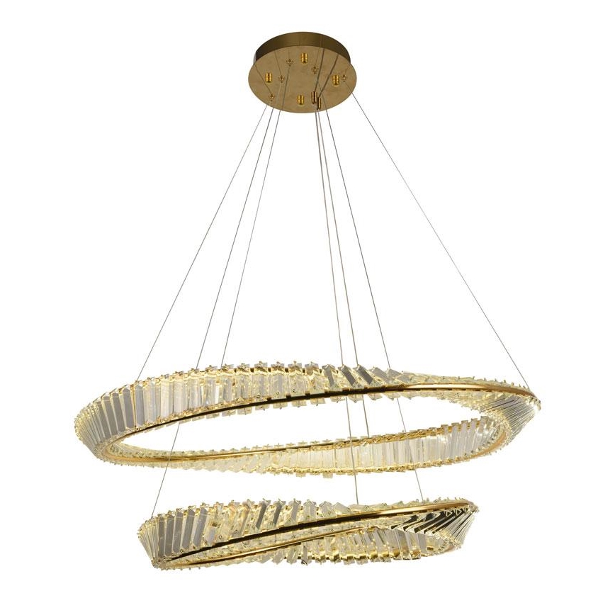 LED dimmbarer Kristall-Pendelleuchter an Seil LED/90W/230V 3000-6500K Gold/Chrom + Fernbedienung