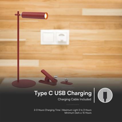 LED dimmbare magnetische wiederaufladbare Tischlampe 3in1 LED/3W/5V 4000K 1500 mAh rot