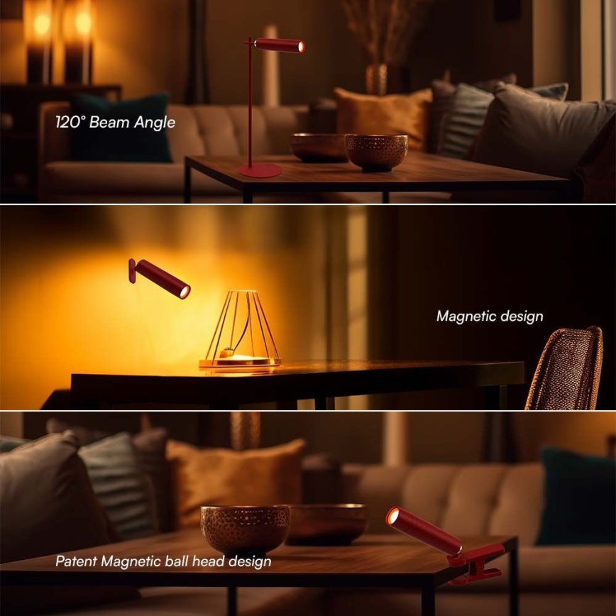 LED dimmbare magnetische wiederaufladbare Tischlampe 3in1 LED/3W/5V 4000K 1500 mAh rot