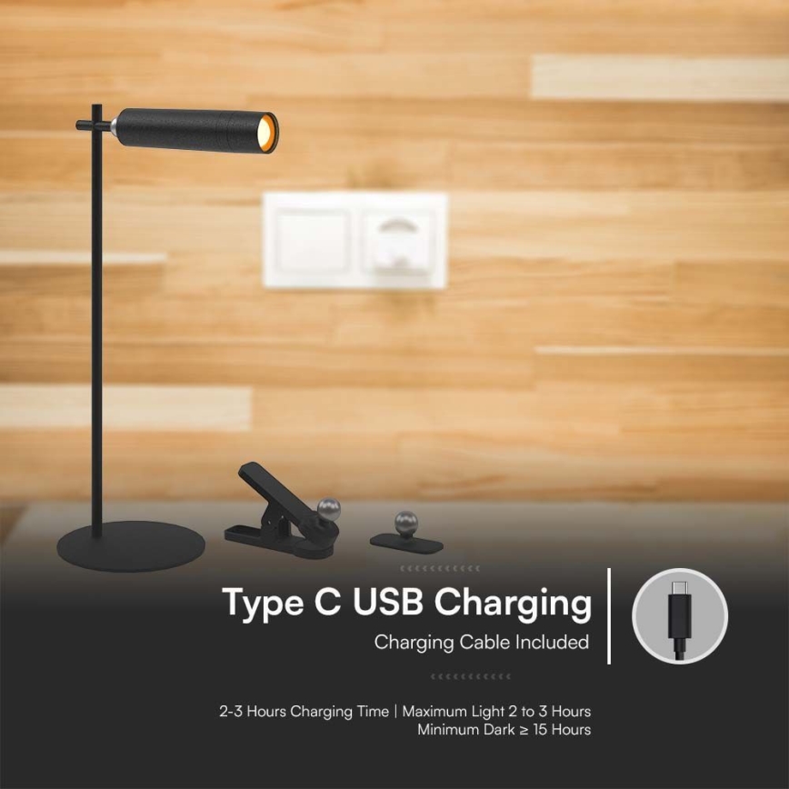 LED dimmbare magnetische wiederaufladbare Tischlampe 3in1 LED/3W/5V 4000K 1500 mAh schwarz